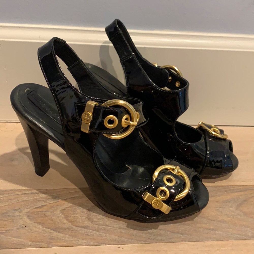 Black Patent BCBG Max Azria Peep Toe Heels
